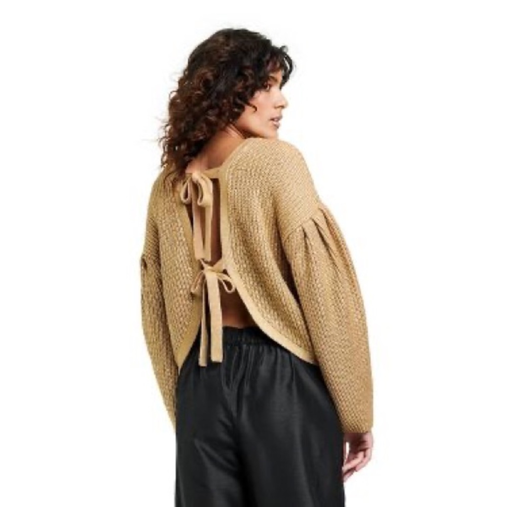 Women's Tan Sweater with Back Tie Detail